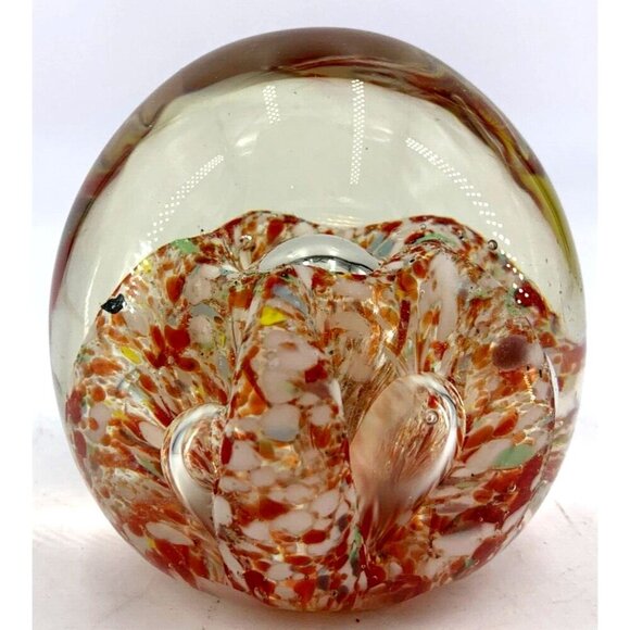 Confetti Controlled Bubble Paperweight Red White Clear Art Glass 3" Pointed Top - Picture 3 of 8